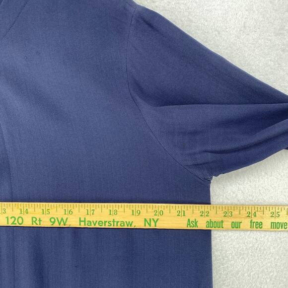 EILEEN FISHER Top S 90s Silk Twill Blouse One Button Long Sleeve Blue Vintage - Picture 9 of 14